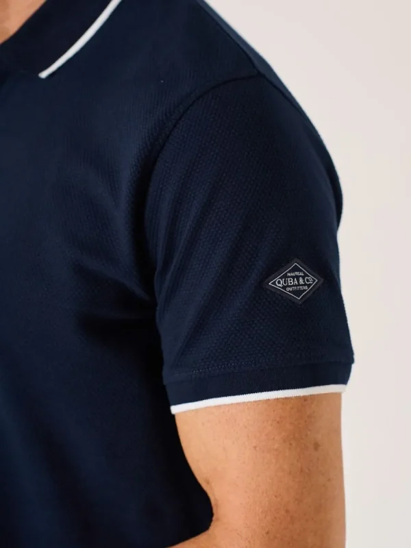 Quba & Co Dark Navy Lifestyle Textured Polo Shirt - Hawker Online