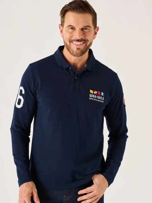 Quba & Co Dark Navy Long Sleeve X-Series Polo Shirt - Drexler Hot