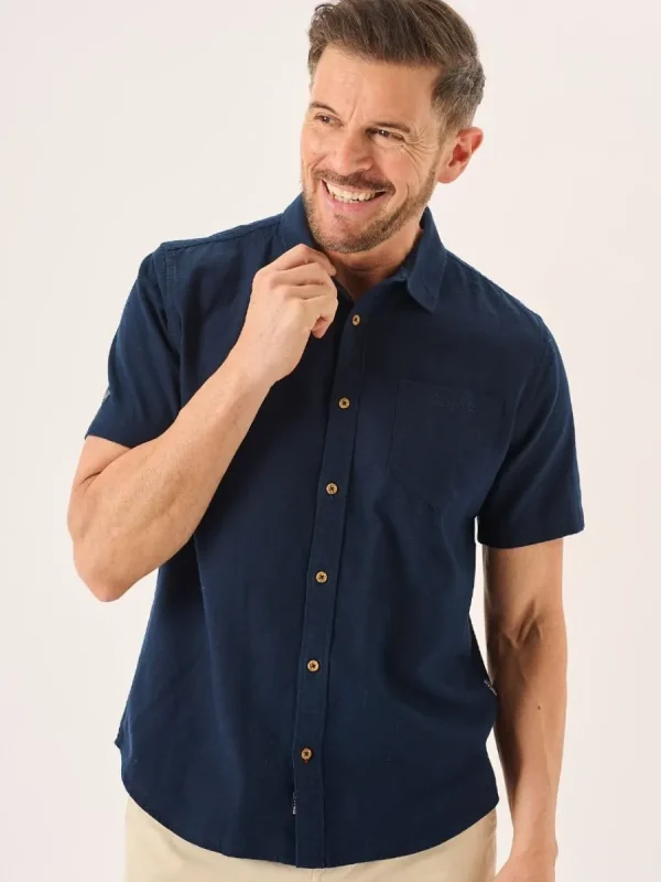 Quba & Co Dark Navy Short Sleeve Linen Cotton Mix Shirt - Wincombe Online