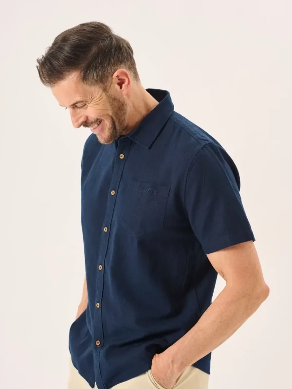 Quba & Co Dark Navy Short Sleeve Linen Cotton Mix Shirt - Wincombe Online