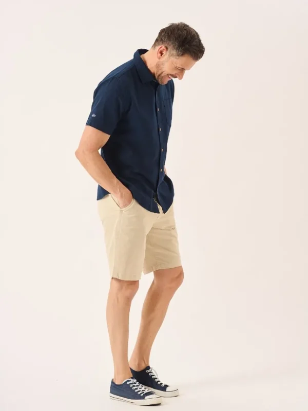 Quba & Co Dark Navy Short Sleeve Linen Cotton Mix Shirt - Wincombe Online