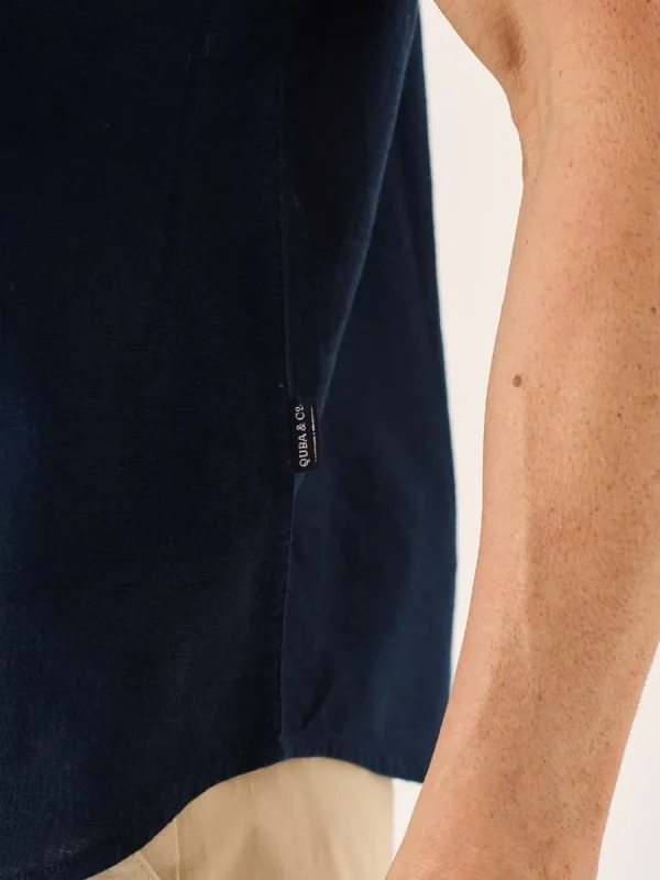 Quba & Co Dark Navy Short Sleeve Linen Cotton Mix Shirt - Wincombe Online