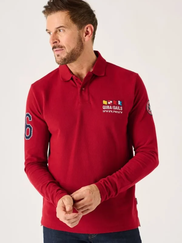 Quba & Co Dark Red Long Sleeve X-Series Polo Shirt - Drexler New