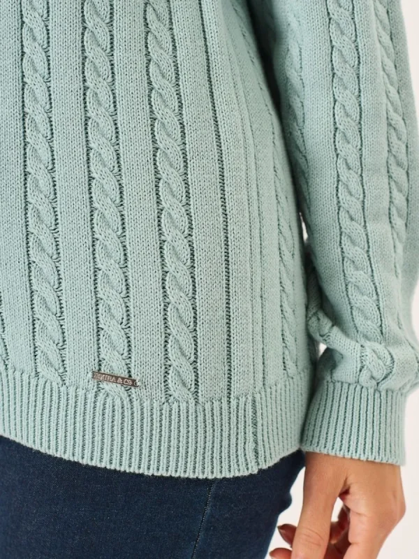 Quba & Co Dusty Aqua Cotton Cable Knit Jumper - Calla New