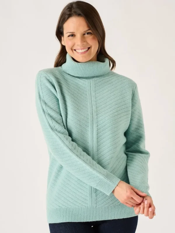 Quba & Co Dusty Aqua Diagonal Stitch Roll Neck Jumper - Amelia Hot