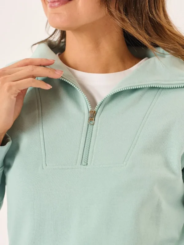 Quba & Co Dusty Aqua Zip Neck Collared Sweatshirt - Garcelle Online