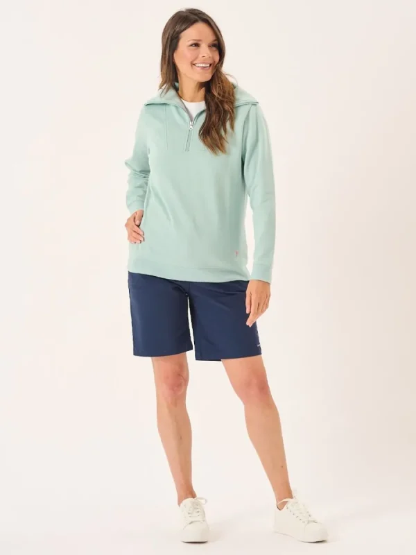 Quba & Co Dusty Aqua Zip Neck Collared Sweatshirt - Garcelle Online