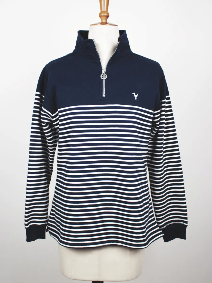 everly_striped__zip_sweat_0.webp Quba & Co Everly Striped 1/4 Zip Sweatshirt In Navy And White Stripe Sale
