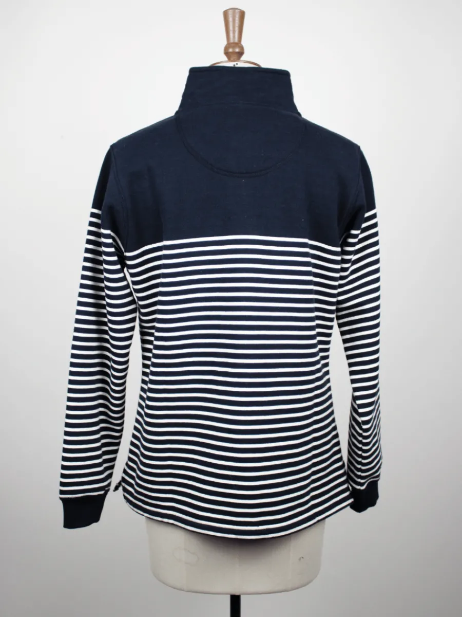 everly_striped__zip_sweat_1.webp Quba & Co Everly Striped 1/4 Zip Sweatshirt In Navy And White Stripe Sale