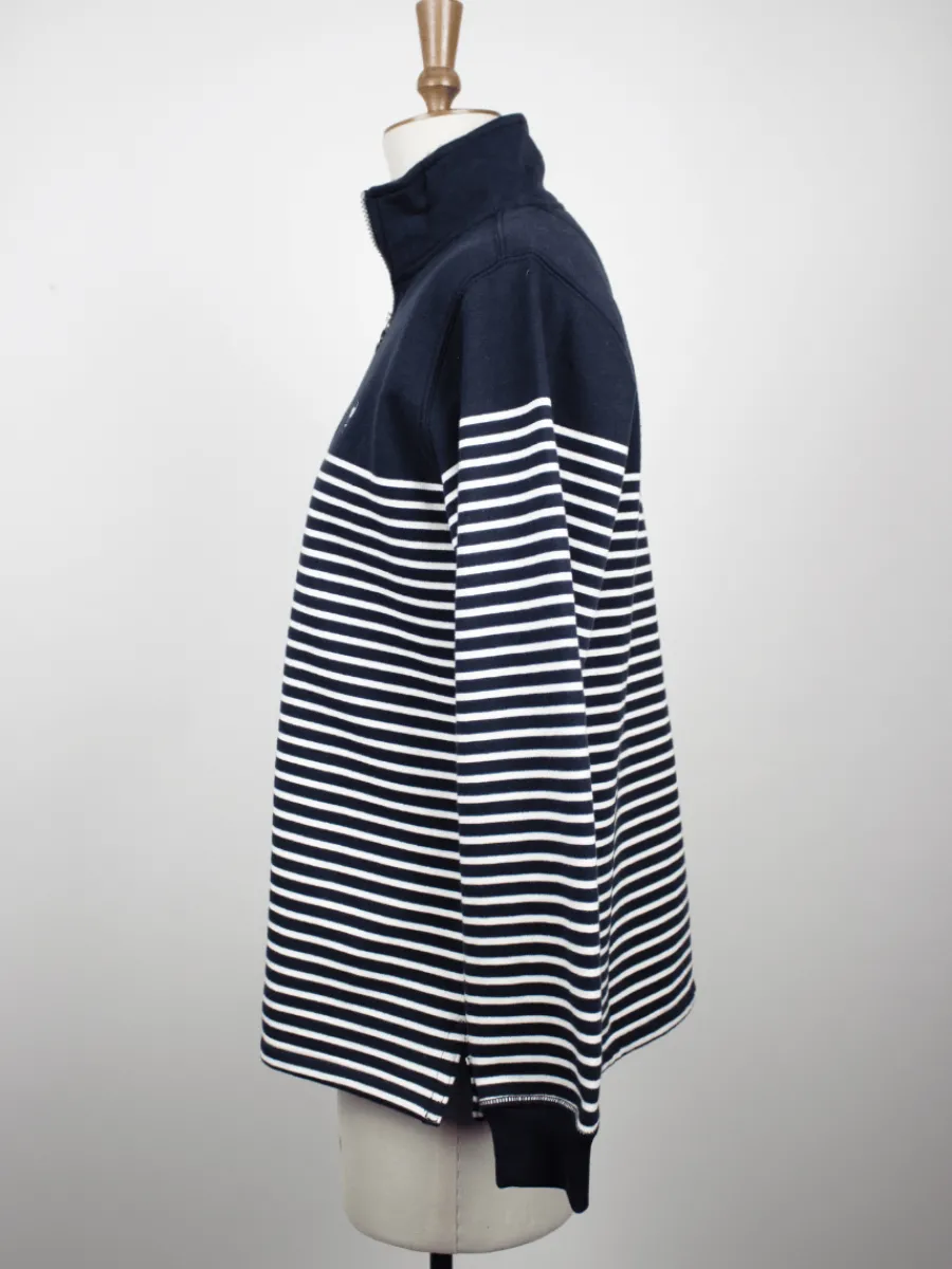 everly_striped__zip_sweat_3.webp Quba & Co Everly Striped 1/4 Zip Sweatshirt In Navy And White Stripe Sale