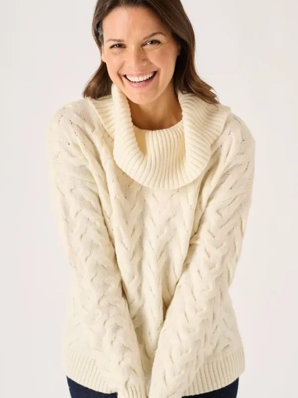 Quba & Co Foam White Chunky Cowl Neck Lambswool Jumper - Carmine Outlet
