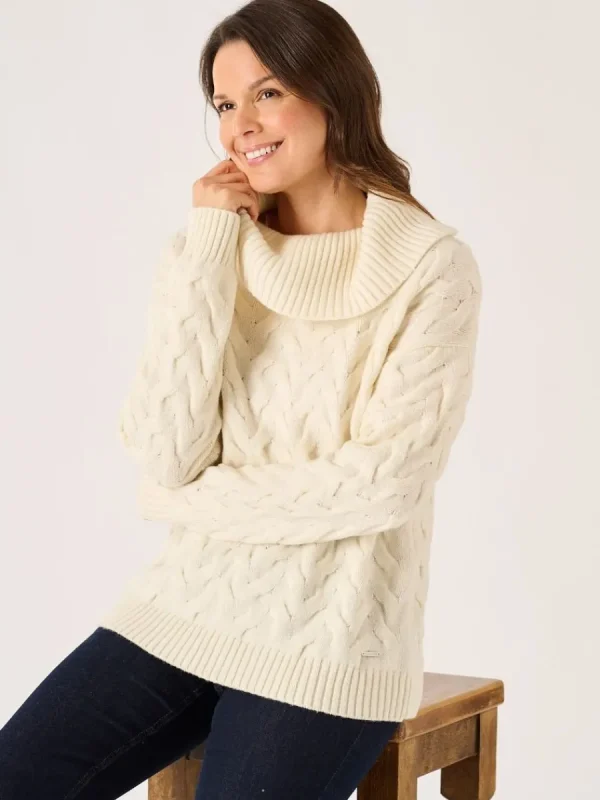 Quba & Co Foam White Chunky Cowl Neck Lambswool Jumper - Carmine Outlet