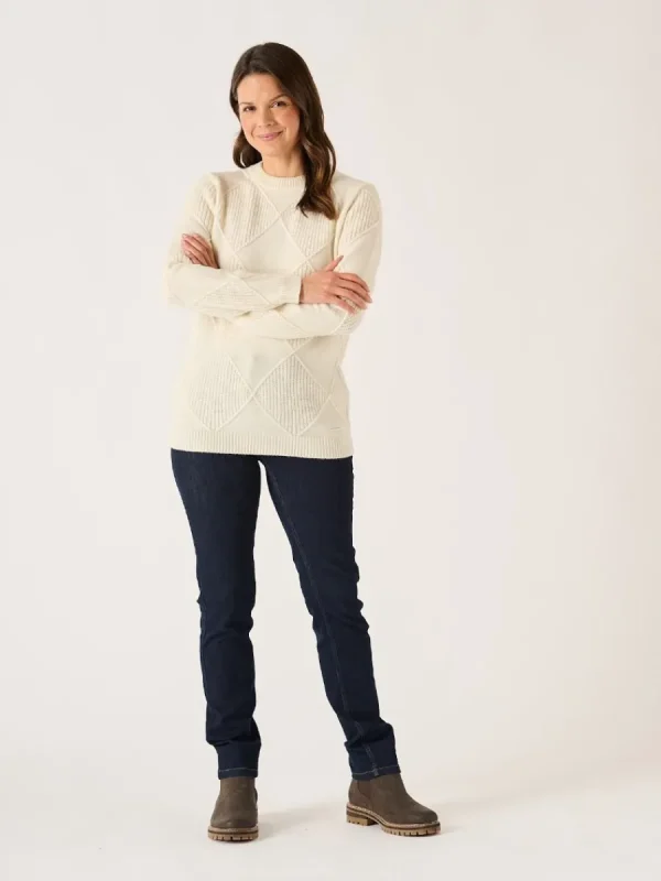 Quba & Co Foam White Diamond Cable Knit Jumper - Emmy Fashion