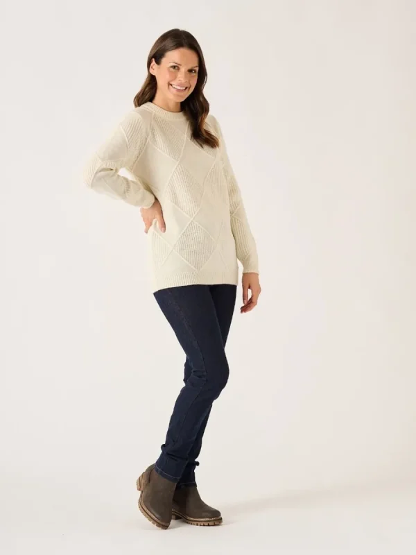 Quba & Co Foam White Diamond Cable Knit Jumper - Emmy Fashion
