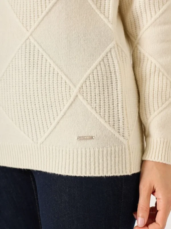 Quba & Co Foam White Diamond Cable Knit Jumper - Emmy Fashion