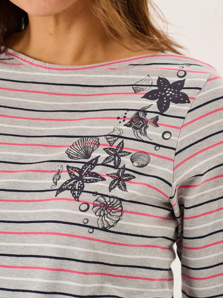 grey_long_sleeve_nautical_1.webp Quba & Co Grey Long Sleeve Nautical Print Striped T-Shirt - Linnet New