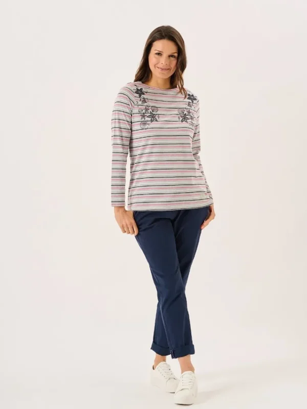 Quba & Co Grey Long Sleeve Nautical Print Striped T-Shirt - Linnet New