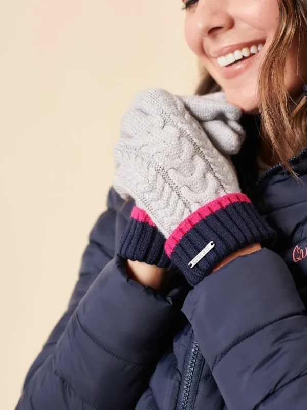 Quba & Co Grey Striped Cable Knit Gloves New