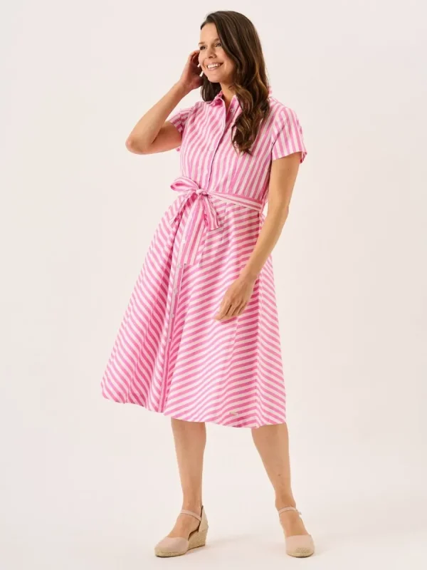 Quba & Co Hot Pink And White Short Sleeve Striped Dress - Blaire Fashion