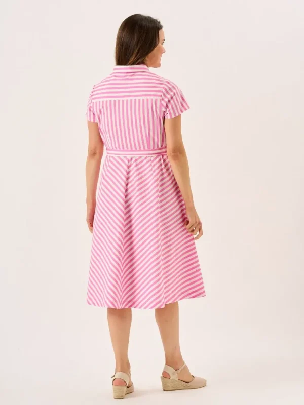 Quba & Co Hot Pink And White Short Sleeve Striped Dress - Blaire Fashion