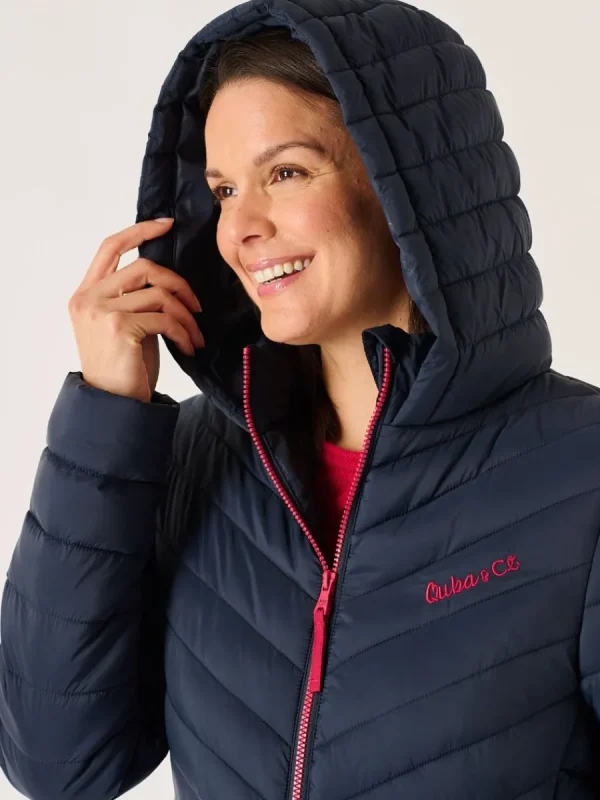 Quba & Co Kallister Longline Puffer Coat in Navy Discount