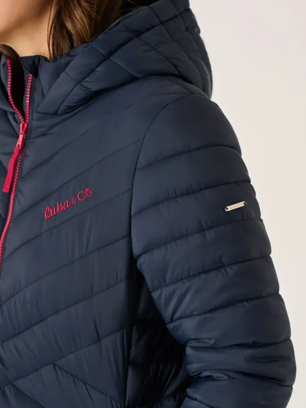 Quba & Co Kallister Longline Puffer Coat in Navy Discount