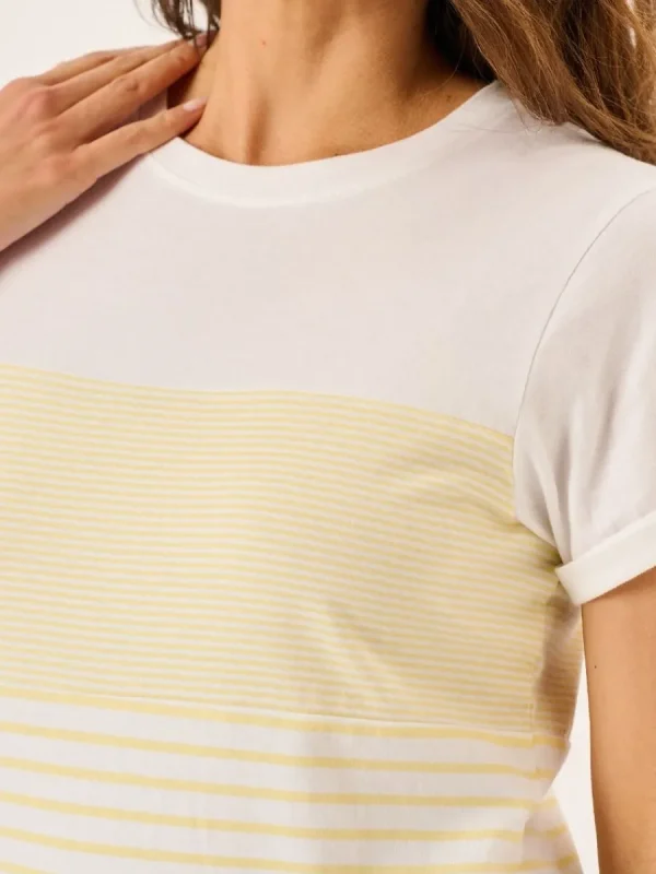 Quba & Co Light Yellow And White Cap Sleeve Yarn Dyed Striped T-Shirt - Leoni Discount