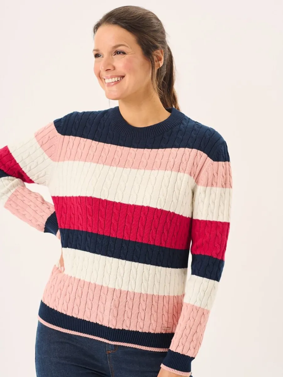 multicoloured_striped_cab_0.webp Quba & Co Multicoloured Striped Cable Knit Jumper - Gilda Discount