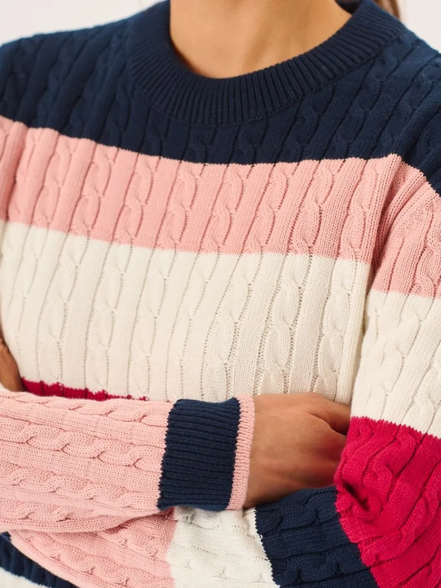 multicoloured_striped_cab_1.webp Quba & Co Multicoloured Striped Cable Knit Jumper - Gilda Discount