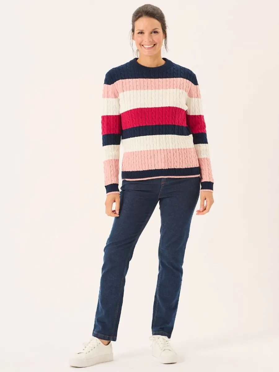 multicoloured_striped_cab_3.webp Quba & Co Multicoloured Striped Cable Knit Jumper - Gilda Discount