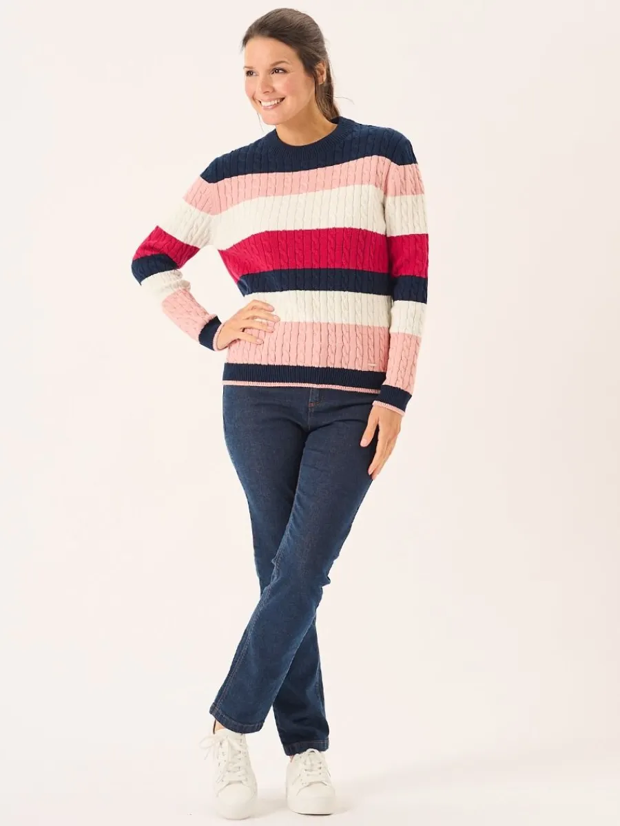 multicoloured_striped_cab_4.webp Quba & Co Multicoloured Striped Cable Knit Jumper - Gilda Discount