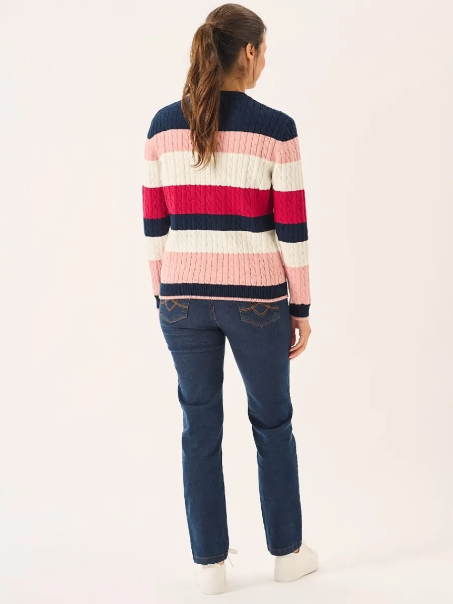 multicoloured_striped_cab_6.webp Quba & Co Multicoloured Striped Cable Knit Jumper - Gilda Discount