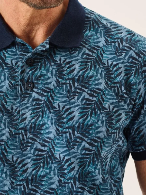 Quba & Co Navy And Blue Palm Leaf Print Polo Shirt - Elias New