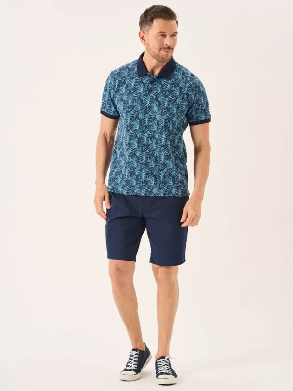 Quba & Co Navy And Blue Palm Leaf Print Polo Shirt - Elias New