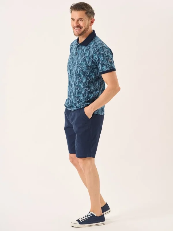 Quba & Co Navy And Blue Palm Leaf Print Polo Shirt - Elias New