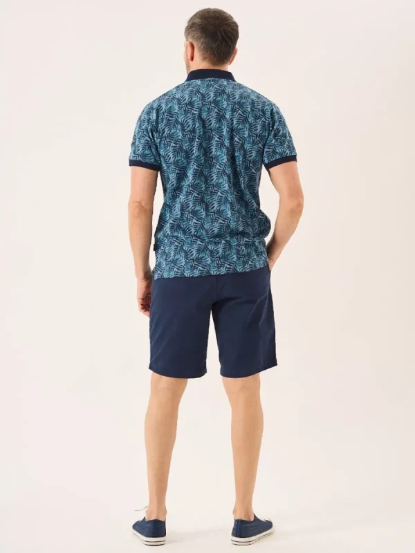 Quba & Co Navy And Blue Palm Leaf Print Polo Shirt - Elias New