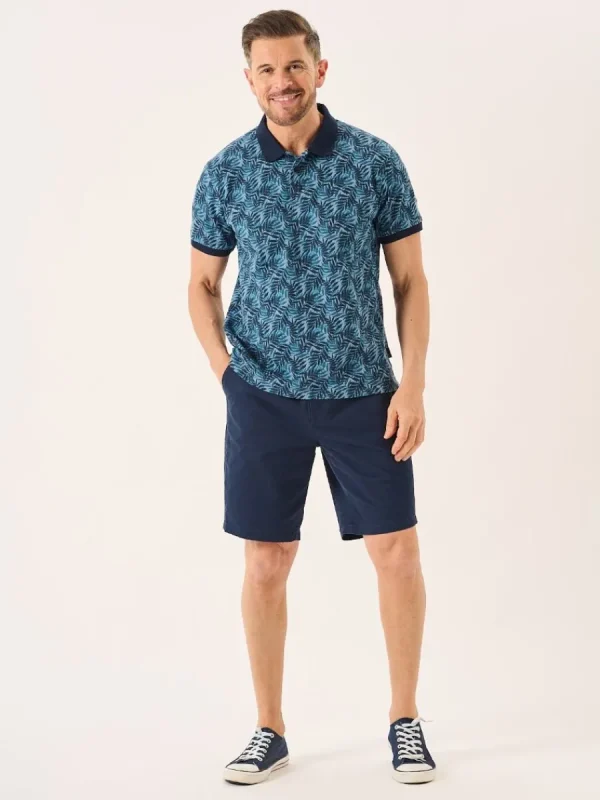 Quba & Co Navy And Blue Palm Leaf Print Polo Shirt - Elias New
