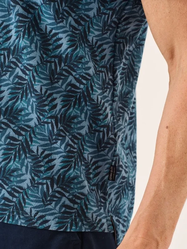 Quba & Co Navy And Blue Palm Leaf Print Polo Shirt - Elias New