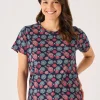 Quba & Co Navy And Coral Floral Printed T- Shirt - Carlene Hot