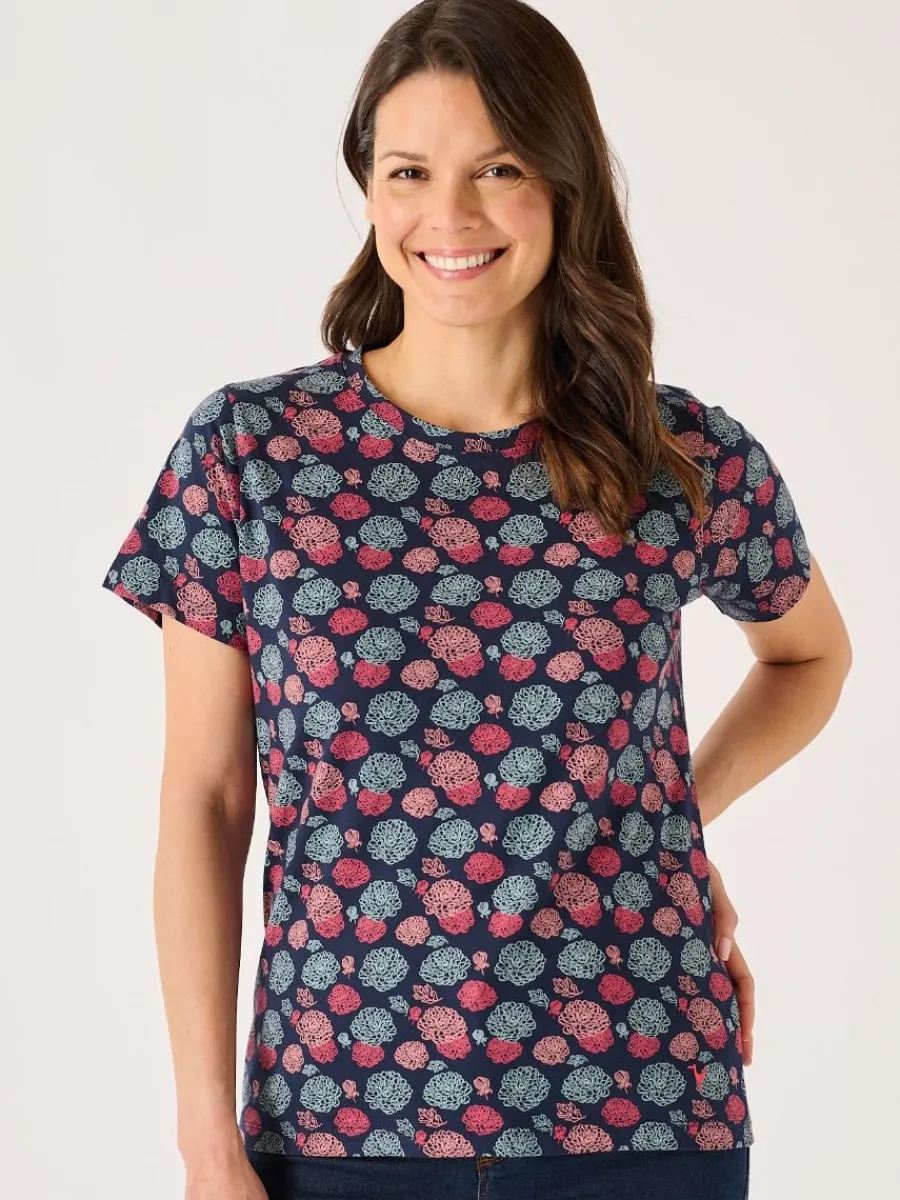 navy_and_coral_floral_pri_0.webp Quba & Co Navy And Coral Floral Printed T- Shirt - Carlene Hot