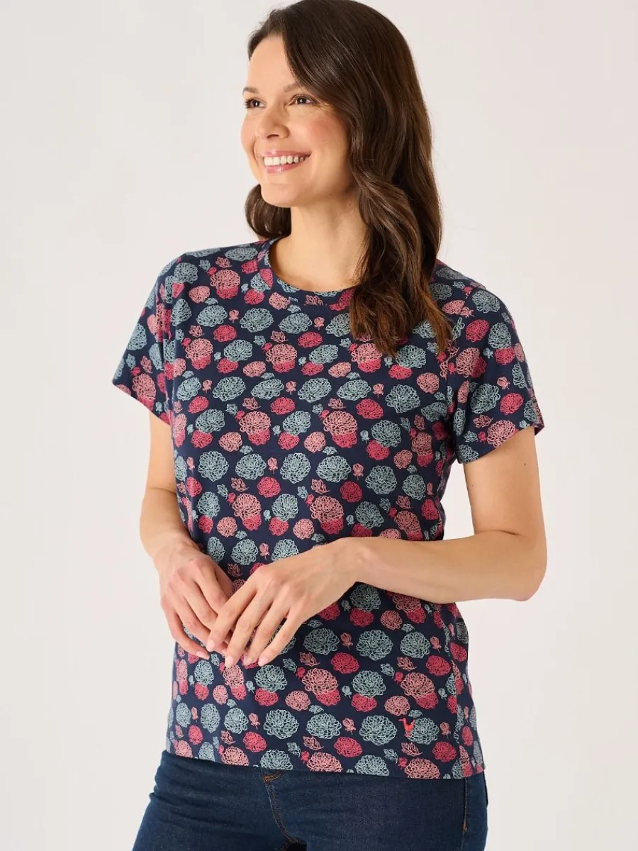 navy_and_coral_floral_pri_1.webp Quba & Co Navy And Coral Floral Printed T- Shirt - Carlene Hot