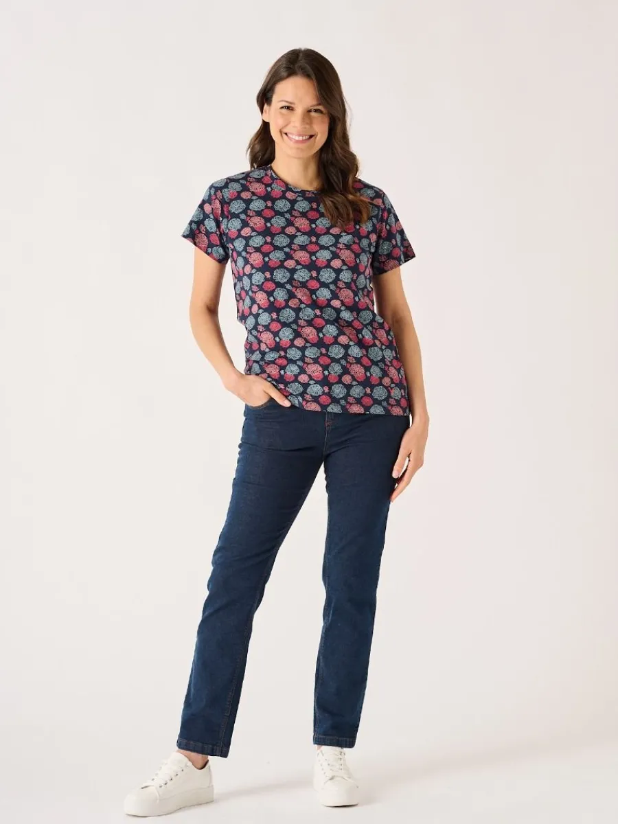 navy_and_coral_floral_pri_2.webp Quba & Co Navy And Coral Floral Printed T- Shirt - Carlene Hot