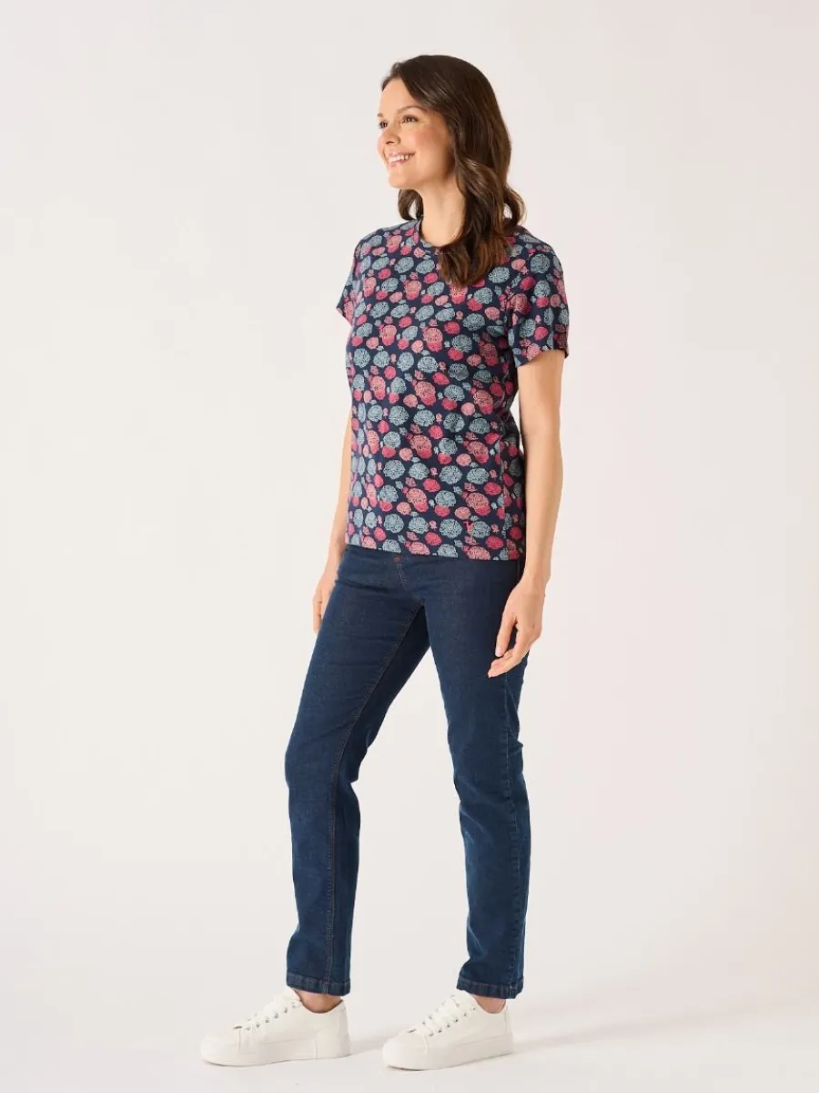 navy_and_coral_floral_pri_3.webp Quba & Co Navy And Coral Floral Printed T- Shirt - Carlene Hot