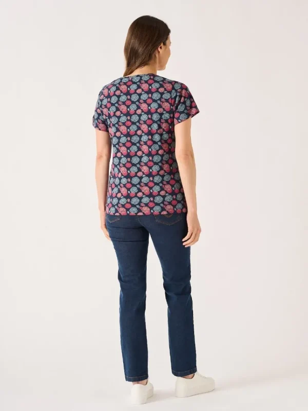 Quba & Co Navy And Coral Floral Printed T- Shirt - Carlene Hot