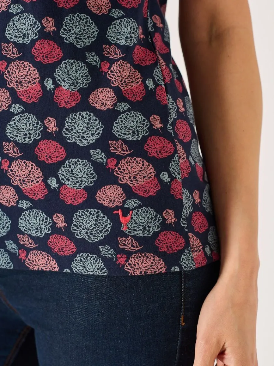 navy_and_coral_floral_pri_5.webp Quba & Co Navy And Coral Floral Printed T- Shirt - Carlene Hot