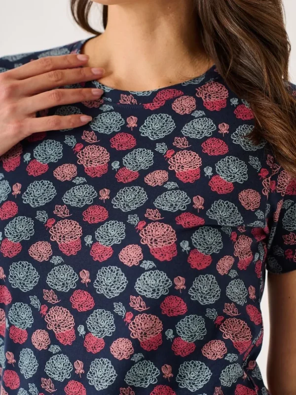 Quba & Co Navy And Coral Floral Printed T- Shirt - Carlene Hot