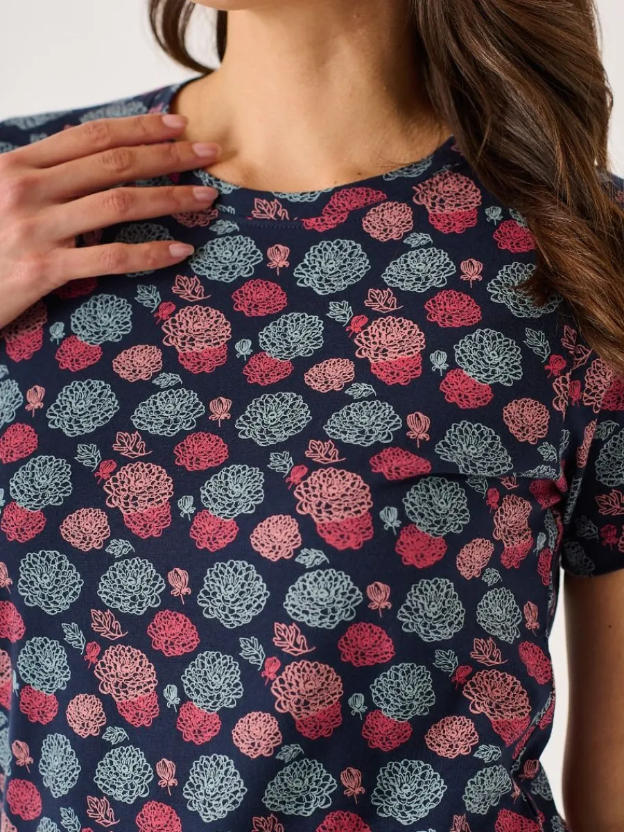 navy_and_coral_floral_pri_6.webp Quba & Co Navy And Coral Floral Printed T- Shirt - Carlene Hot