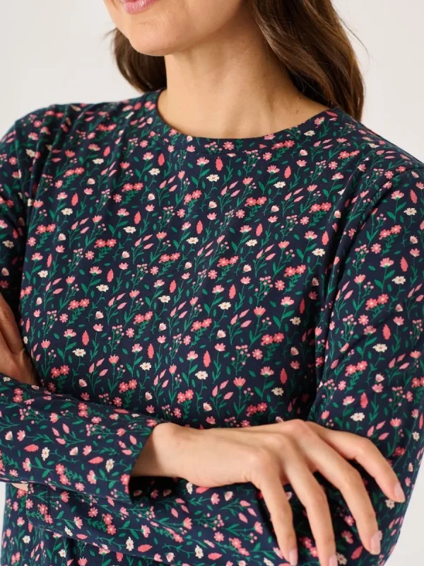 Quba & Co Navy And Coral Long Sleeve Floral Printed T-Shirt - Darley Fashion