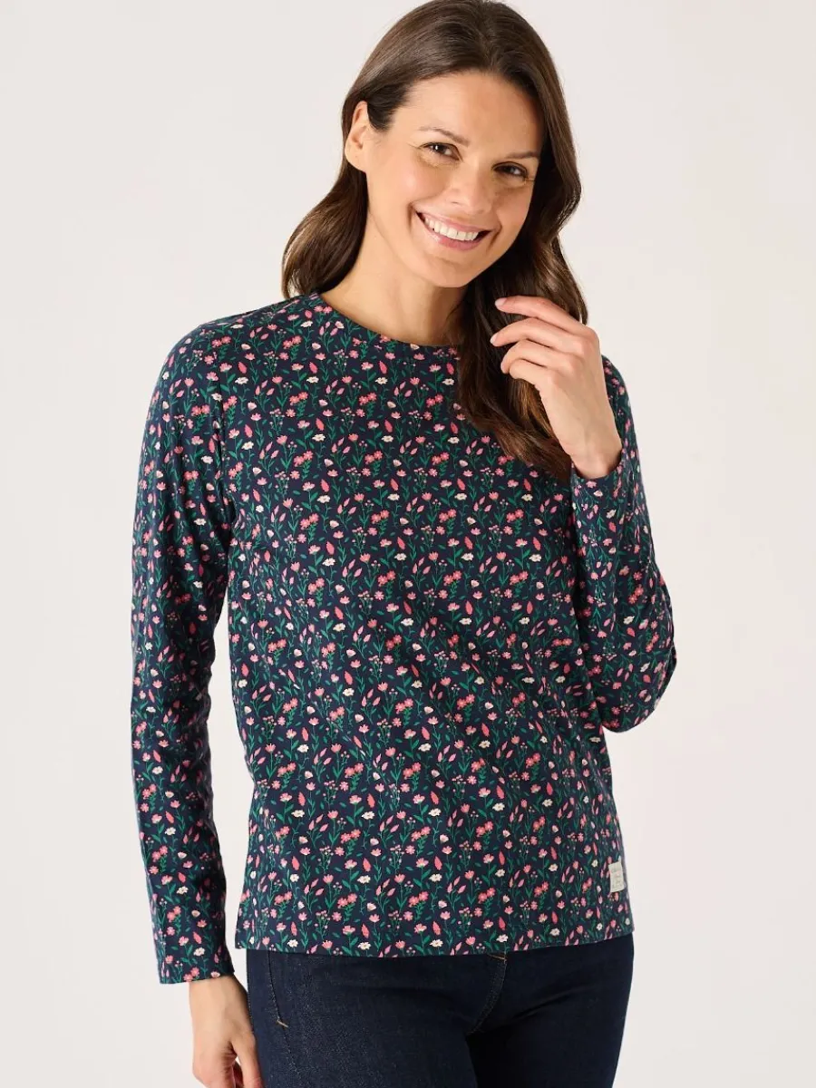 navy_and_coral_long_sleev_2.webp Quba & Co Navy And Coral Long Sleeve Floral Printed T-Shirt - Darley Fashion