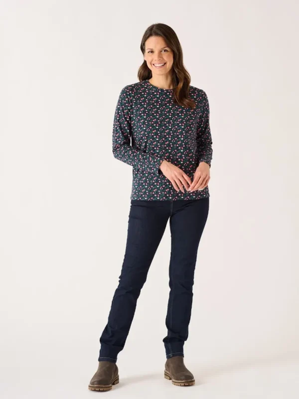 Quba & Co Navy And Coral Long Sleeve Floral Printed T-Shirt - Darley Fashion